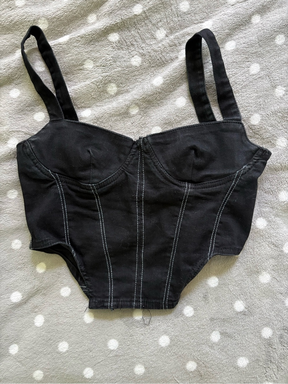 Zara Black Contrast Stitch Corset Crop Top Size Medium